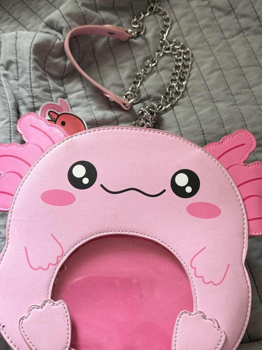 Pink Axolotl Crossbody Bag with Chain Strap